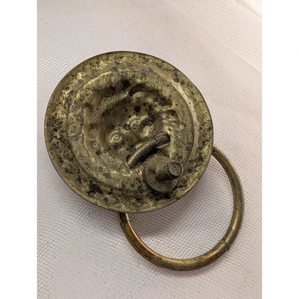 Brass Chamberstick Candle Holder & Pair of Lion Head Ring Pulls Vanity Hardware
